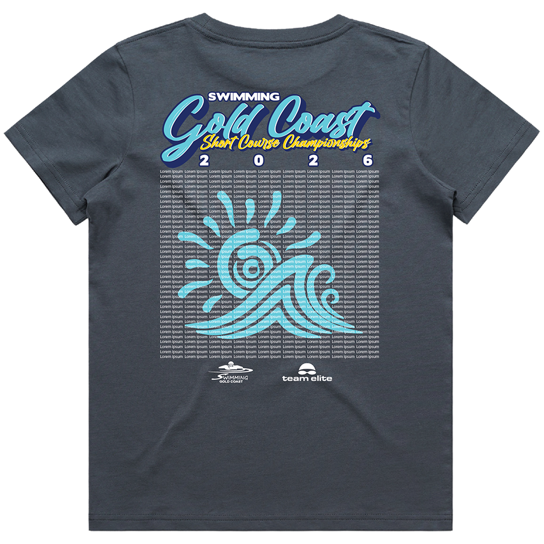 2026 Swimming Gold Coast Short Course Names T-Shirt - Blue