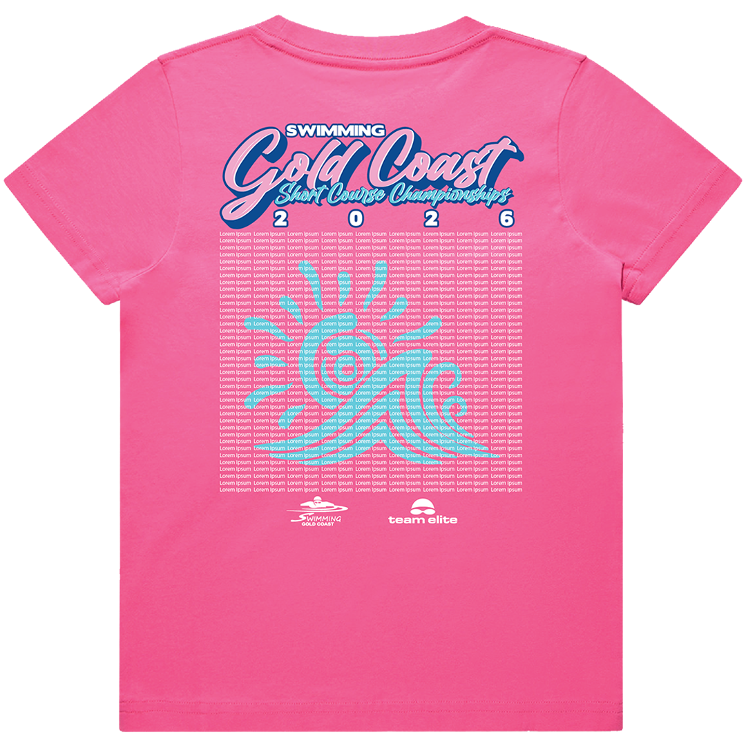 2026 Swimming Gold Coast Short Course Names T-Shirt - Pink
