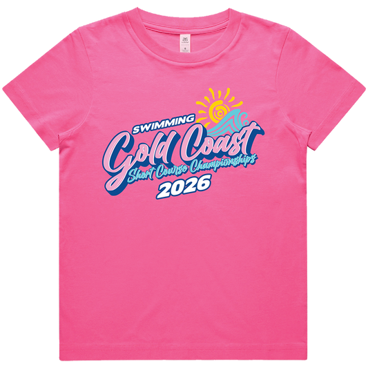 2026 Swimming Gold Coast Short Course Names T-Shirt - Pink